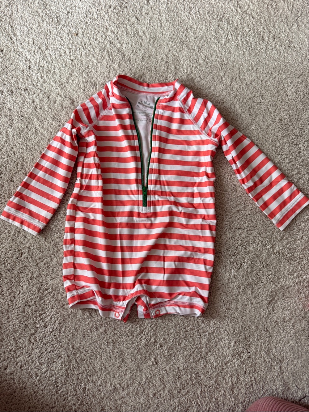 2 Primary Striped Long-Sleeve One-Piece Swimsuits both are 6-12m